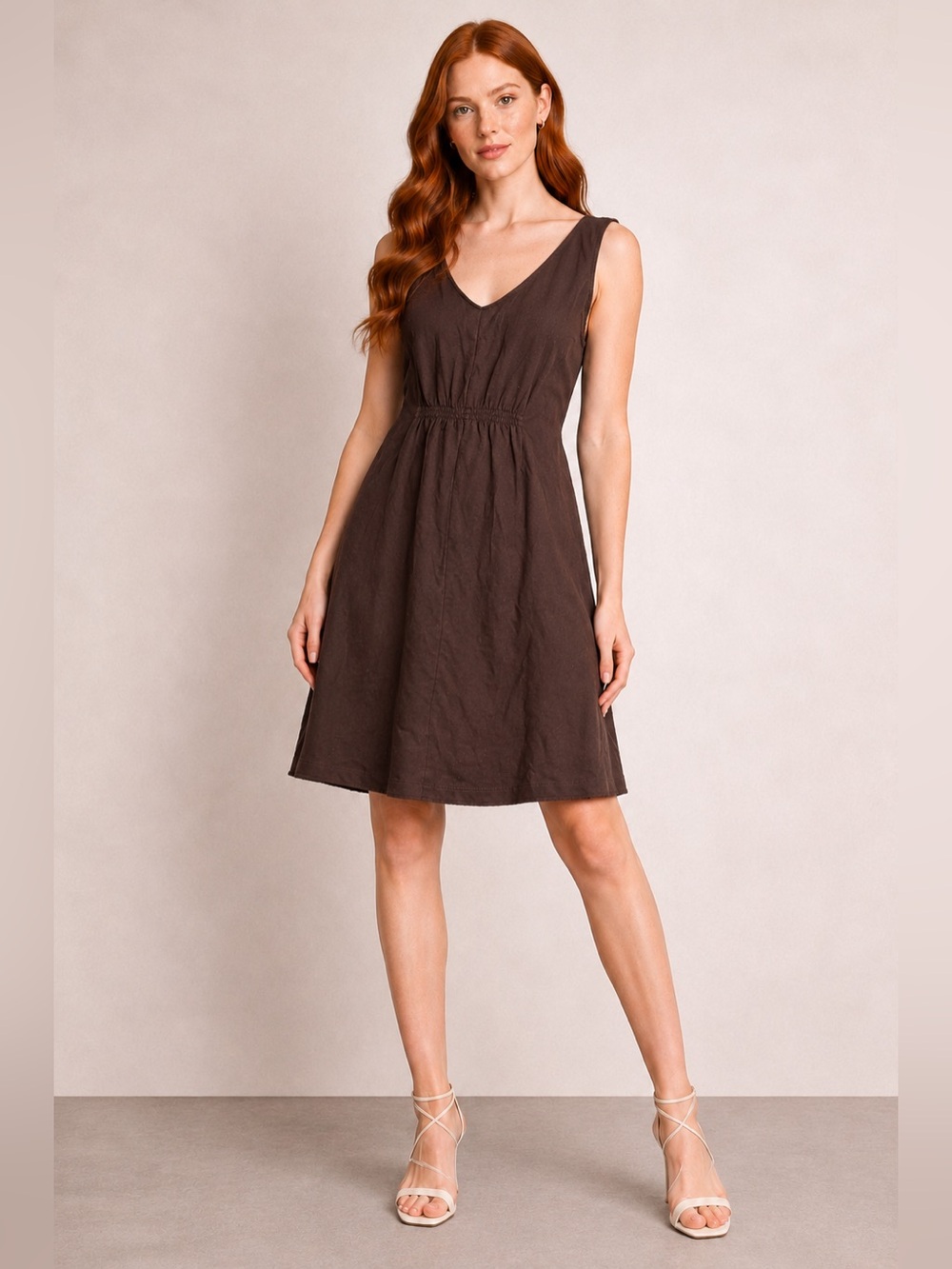 New Chadwicks Brown Cotton Blend Sleeveless‎ Empire Waist Knee Length Dress M